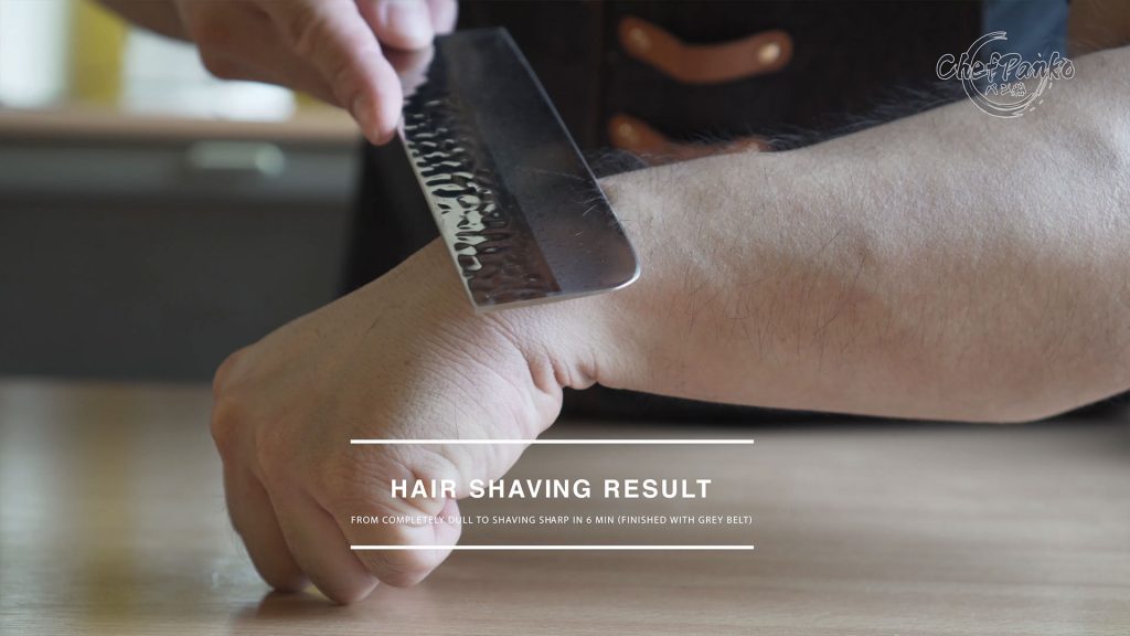 Hair shaving results from completely dull/microchips to hair shaving sharp in 6 min!